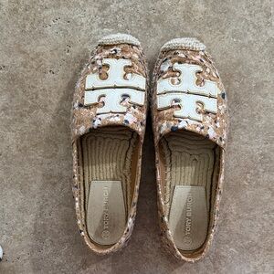 Tory Burch Tan and White Espadrilles